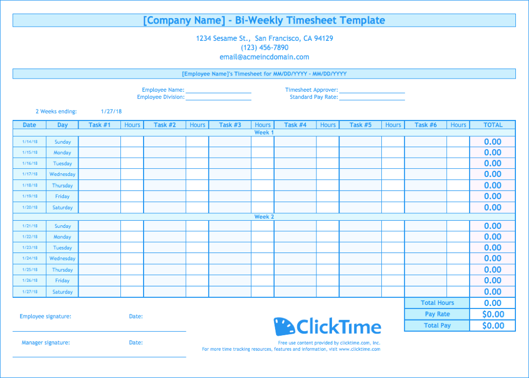 Biweekly Timesheet Template Free Excel Templates ClickTime